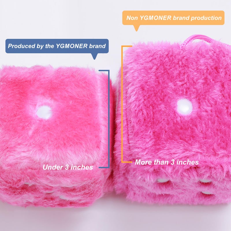 YGMONER Pink Fuzzy Dice for Rear View Mirror  Pair of 2.75 "" Plush Dice Retro Hanging Ornaments Car Interior Rearview Mirror Decor Accessories (Pink) - Image 2